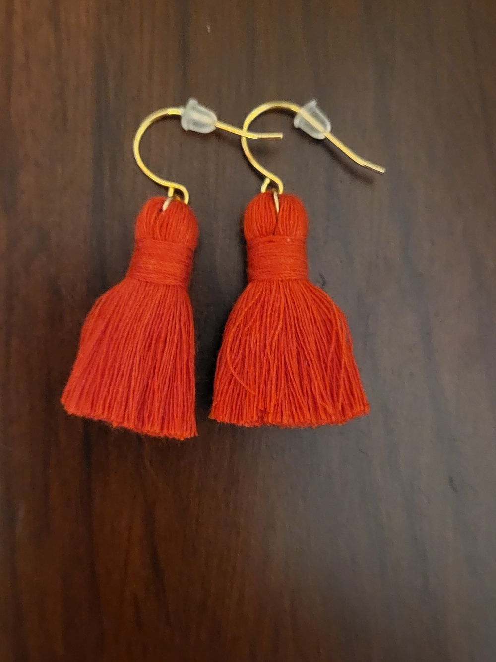 Red Tassel Drop Earrings with Gold Hooks